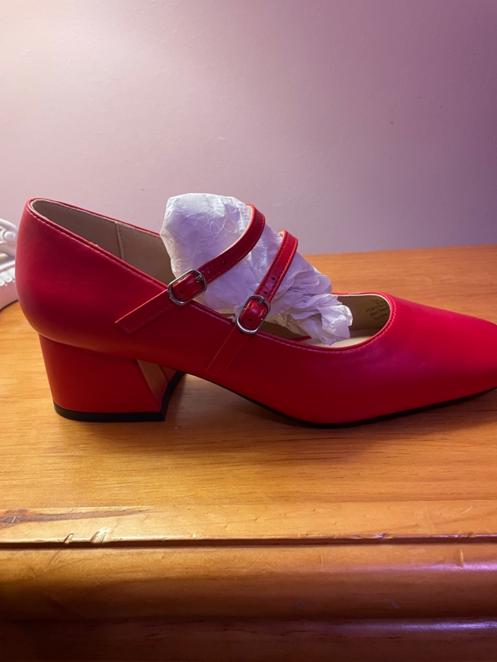 Journee Collection Red Double-Strap Mary Jane Block Heels
